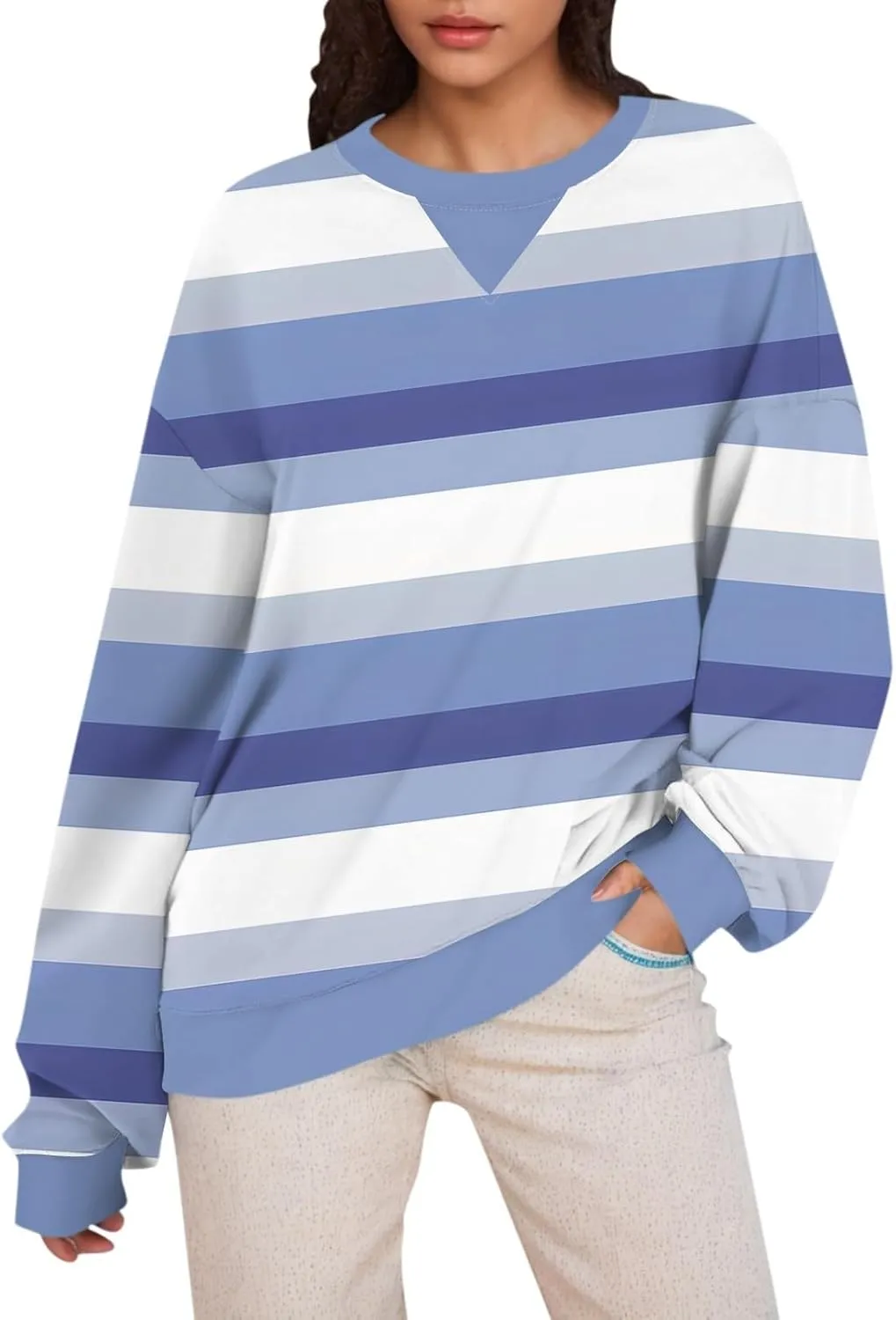 2024 Womens Oversized Graphic Crewneck Sweatshirt Long Sleeve Color Block Pullover Tops Casual Loose Shirt Fashion