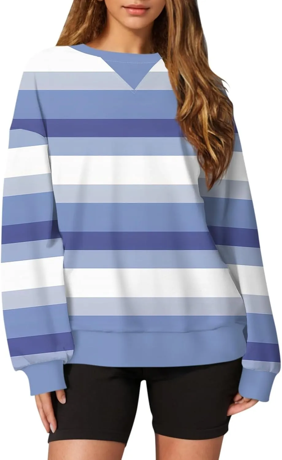 2024 Womens Oversized Graphic Crewneck Sweatshirt Long Sleeve Color Block Pullover Tops Casual Loose Shirt Fashion