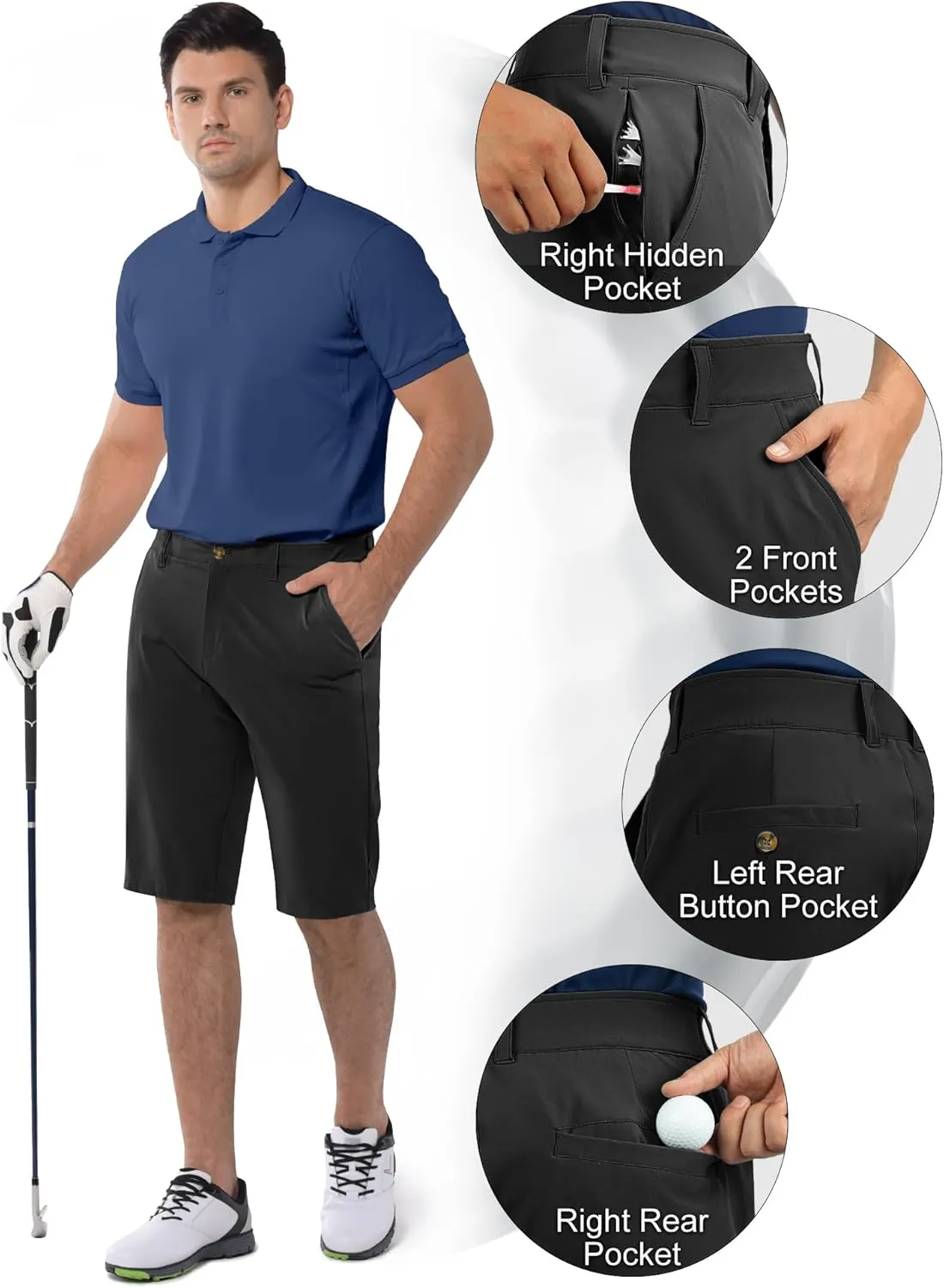 33,000ft Men's Golf Shorts Dry Fit, Lightweight Quick Dry Golf Stretch Shorts with Pockets 11" Inseam for Travel Casual