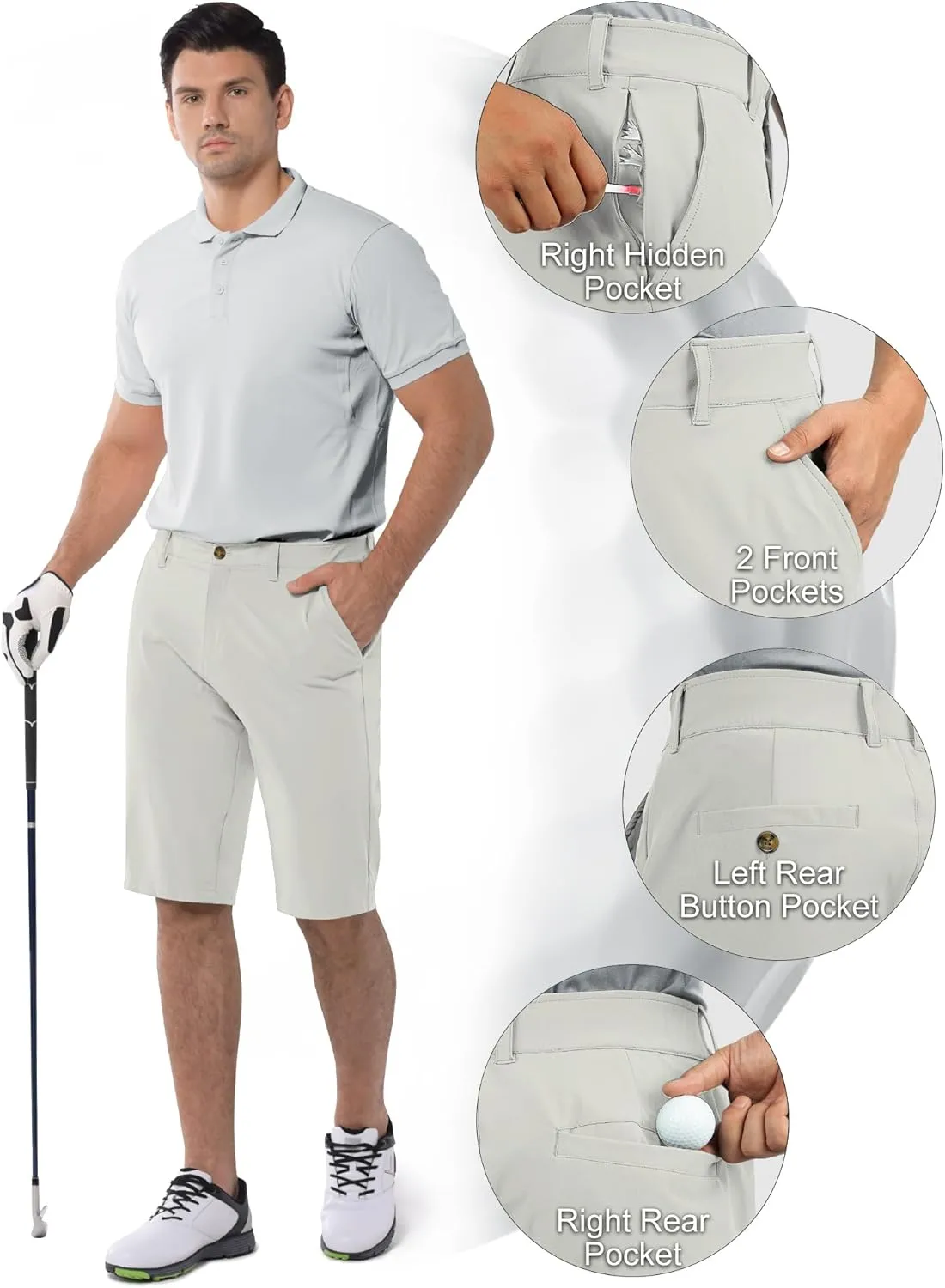 33,000ft Men's Golf Shorts Dry Fit, Lightweight Quick Dry Golf Stretch Shorts with Pockets 11" Inseam for Travel Casual