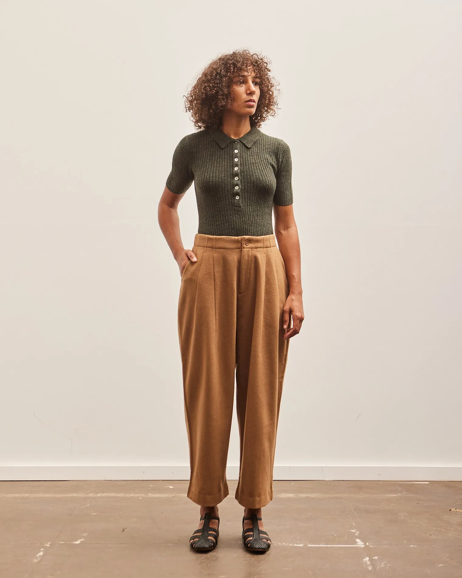 7115 Wool Pleated Trouser, Tan