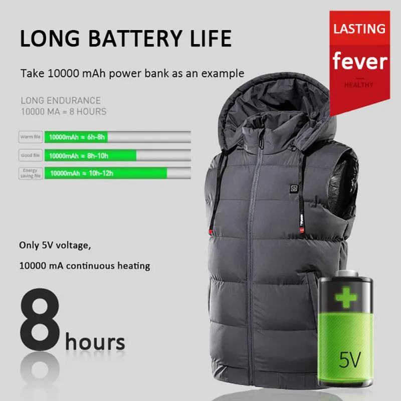 9 Areas Hooded Heated Vest Outdoor Thicken USB Self Heating Vest Thermal Chaleco Heated Body Warmer Men's Thermal Vest Jackets