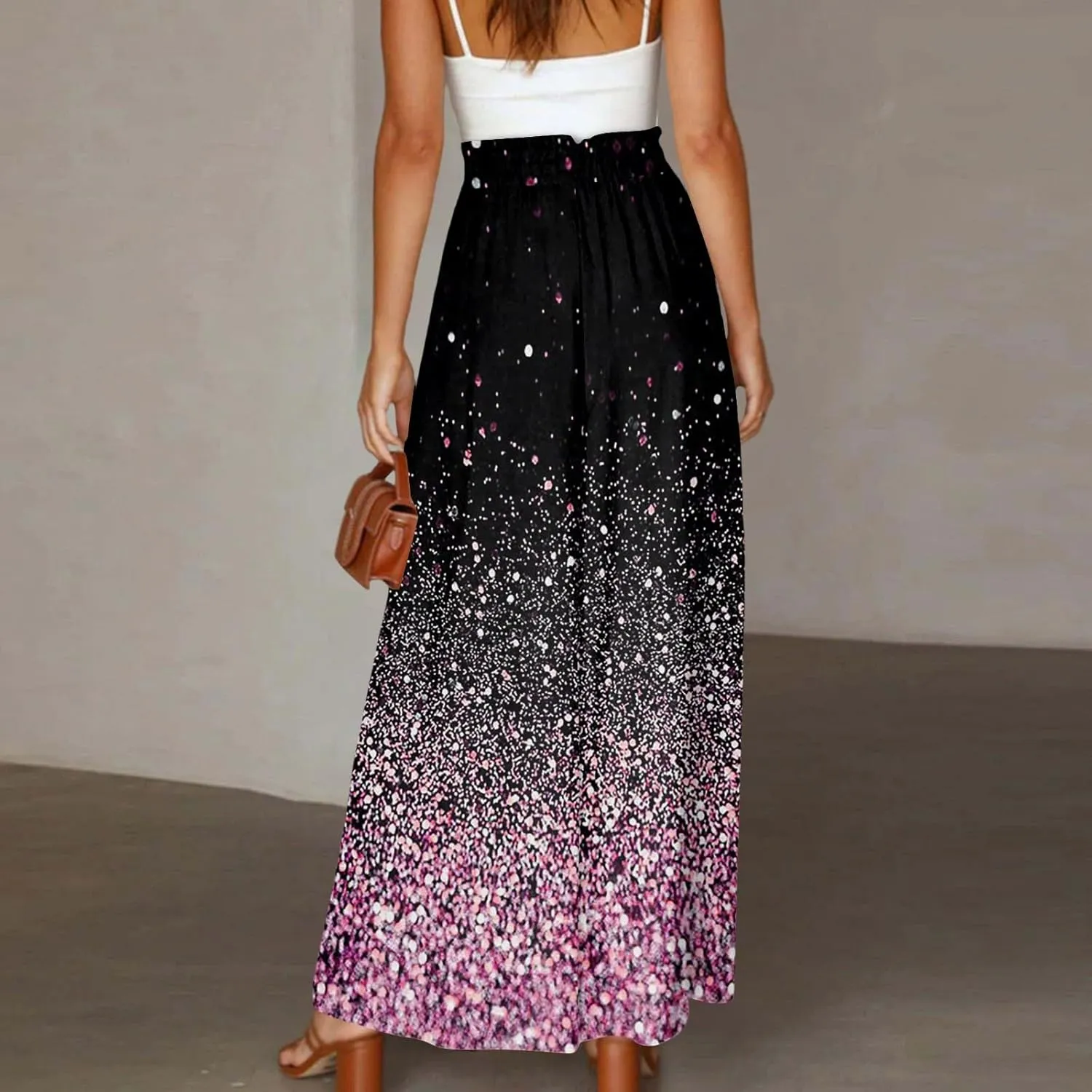 ADHOWBEW Floral Skirts for Women Summer Smocked Floral Print Beach Casual Elastic Waist Cotton Skirts
