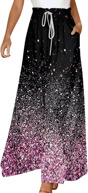 ADHOWBEW Floral Skirts for Women Summer Smocked Floral Print Beach Casual Elastic Waist Cotton Skirts