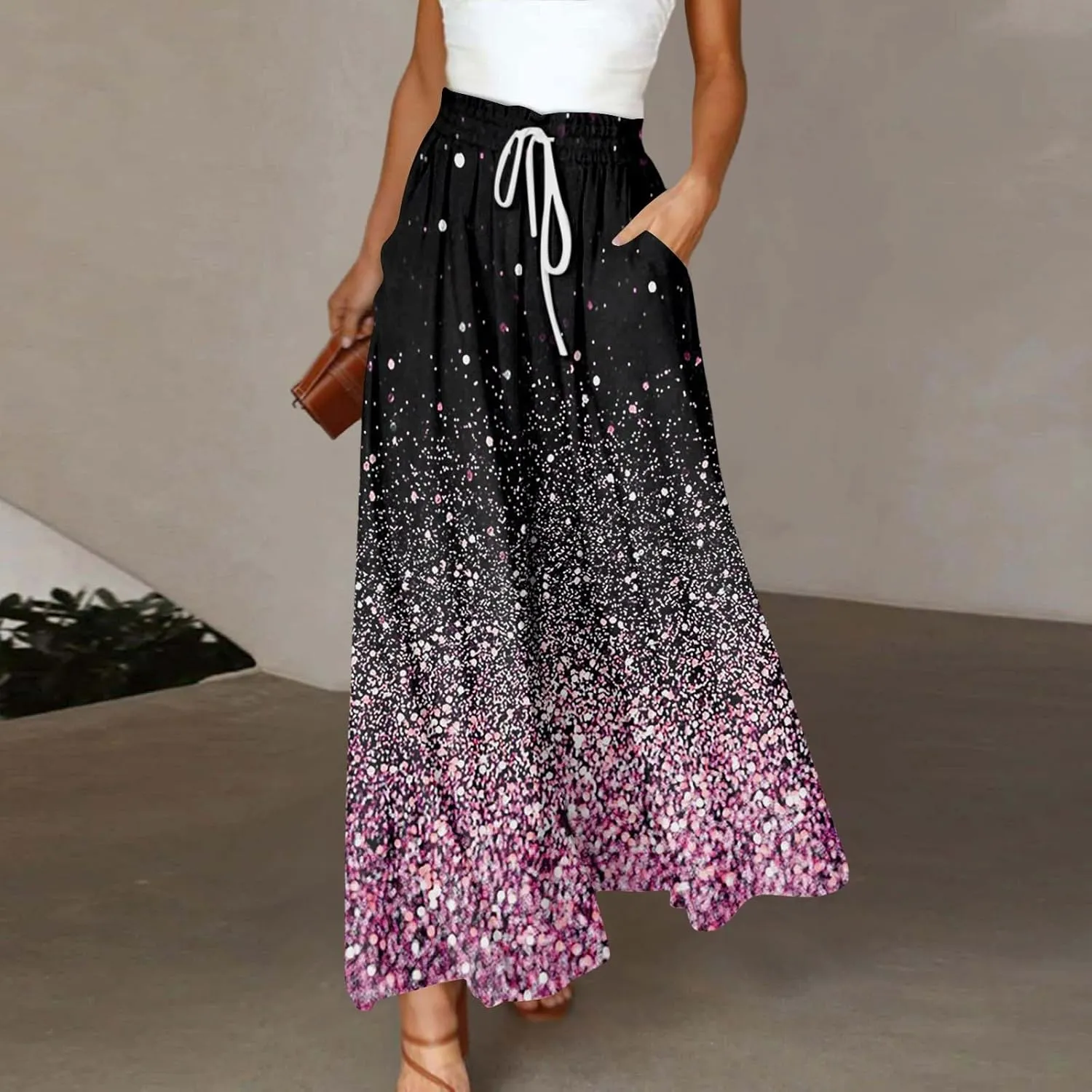 ADHOWBEW Floral Skirts for Women Summer Smocked Floral Print Beach Casual Elastic Waist Cotton Skirts