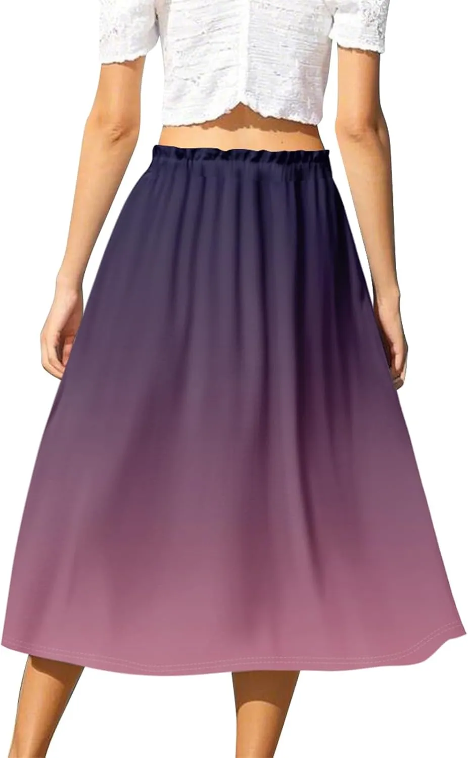 ADHOWBEW Long Skirts for Women Summer Smocked Flowy Sexy Floral Print Casual Cotton Bohemian High Waist Skirts