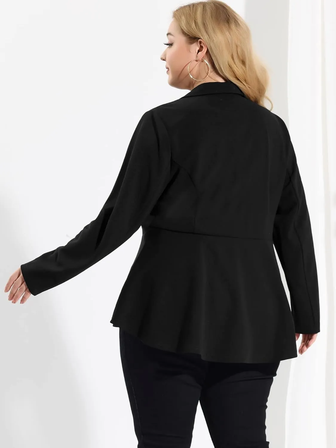 Agnes Orinda Women's Plus Size Blazer Notch Panel V Neck Ruffle Button Work Office Suit Jackets Peplum Blazers