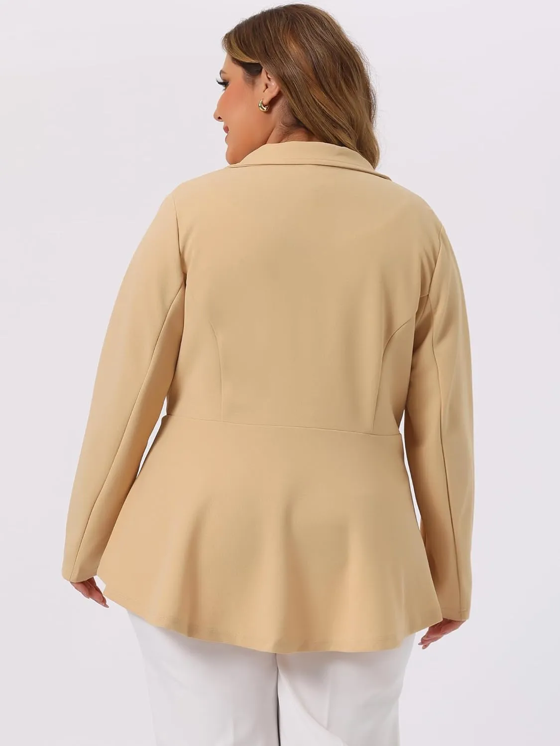 Agnes Orinda Women's Plus Size Blazer Notch Panel V Neck Ruffle Button Work Office Suit Jackets Peplum Blazers