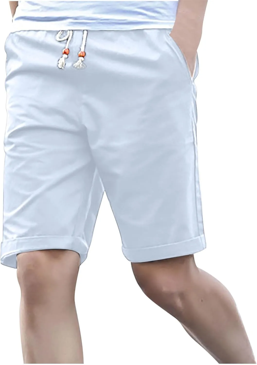 Akklian Men's Stretch Chino Short Slim Fit Casual Flat Front Shorts Summer Lounge Lightweight Comfy Beach Shorts with Pockets