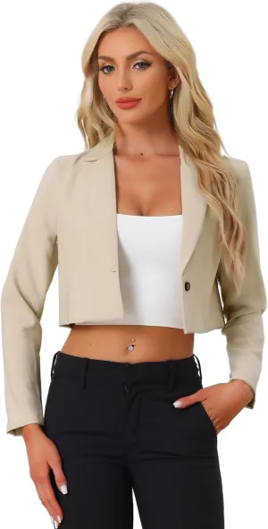 Allegra K Women's Lapel Collar Open Front Cardigan Office Work Business Casual Cropped Blazer Jacket
