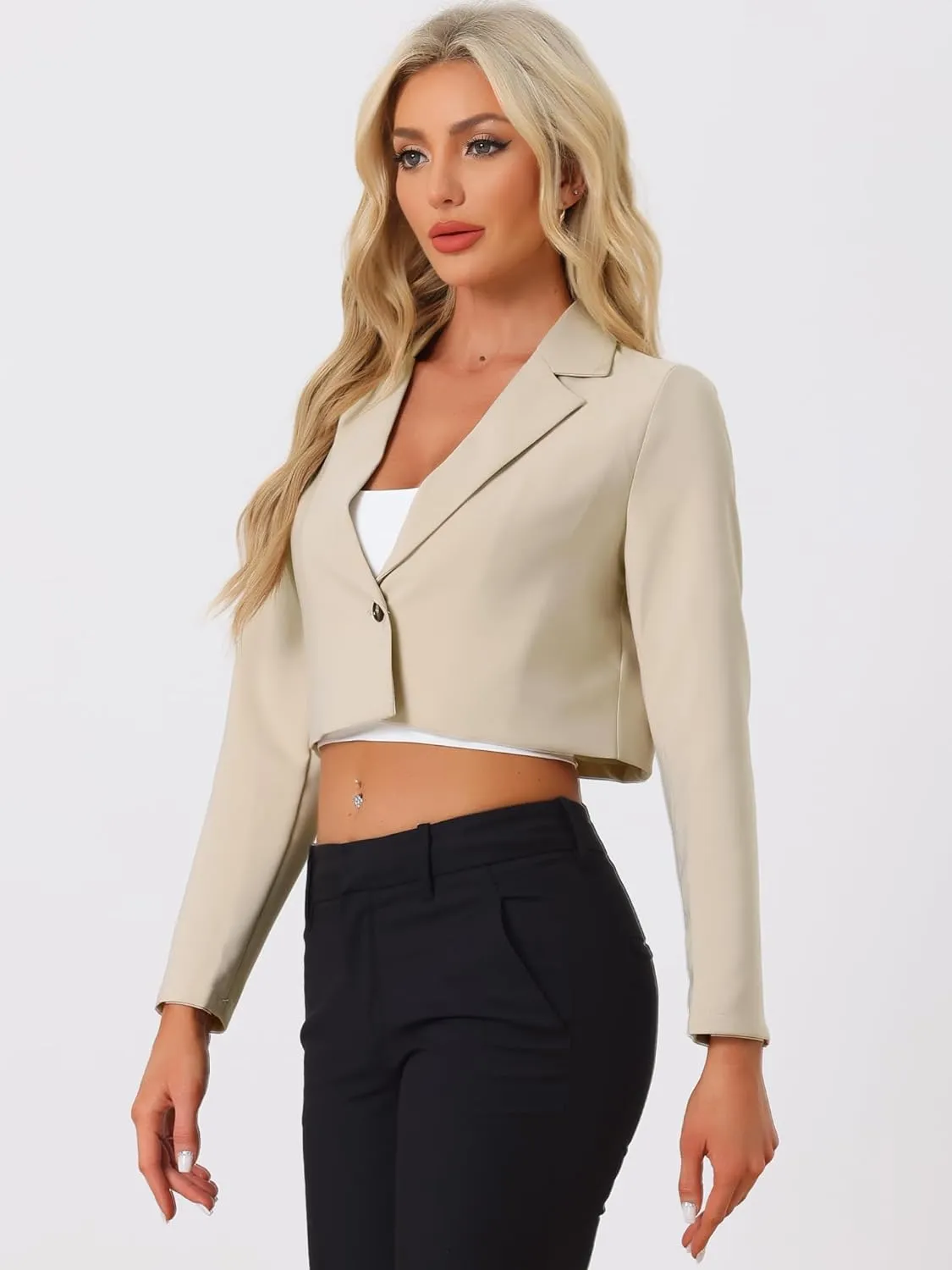 Allegra K Women's Lapel Collar Open Front Cardigan Office Work Business Casual Cropped Blazer Jacket