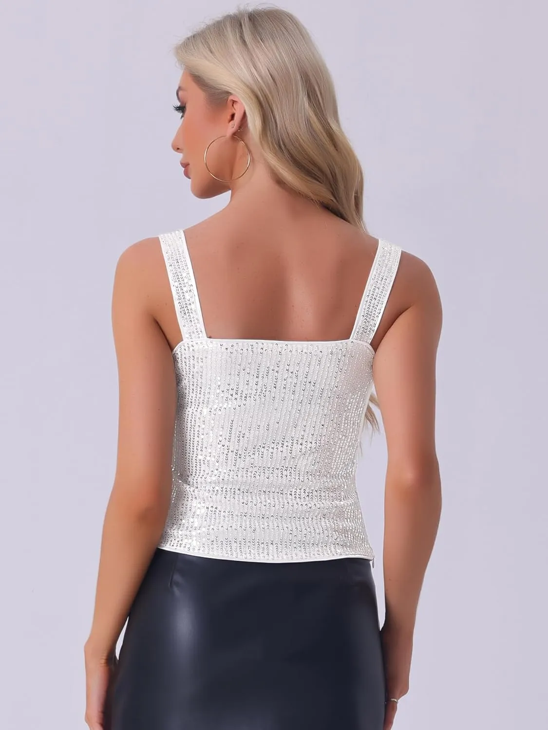 Allegra K Women's Sequin Tank Tops Sparkly Glitter Sleeveless Camisole Corset Top