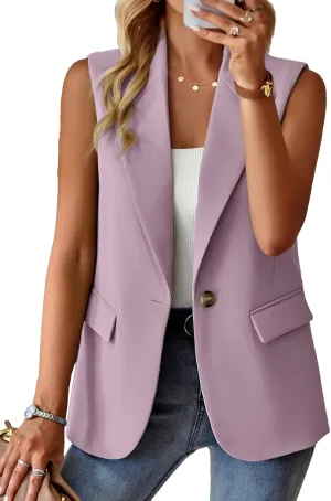ALSOGO Women Sleeveless Blazer Vest Casual Open Front V Neck Fully-Lined Work Office Summer Jacket with Pockets Fashion 2025