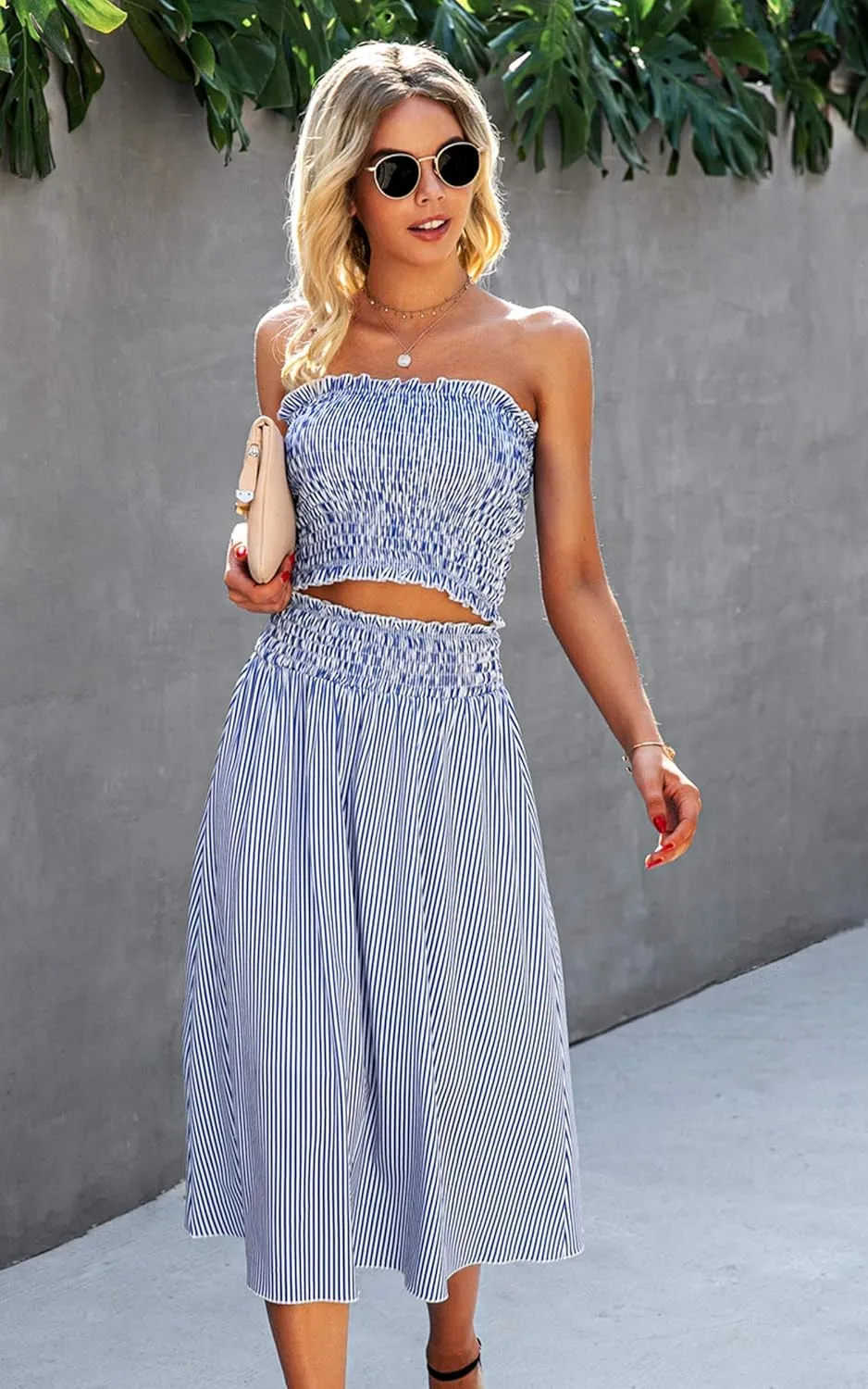 Angashion Women's Floral Crop Top Maxi Skirts Set 2 Piece Outfit Dress
