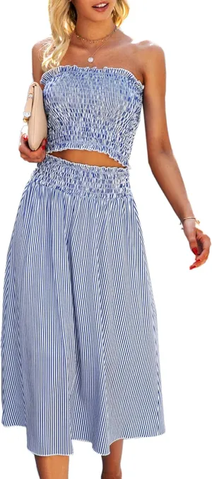 Angashion Women's Floral Crop Top Maxi Skirts Set 2 Piece Outfit Dress