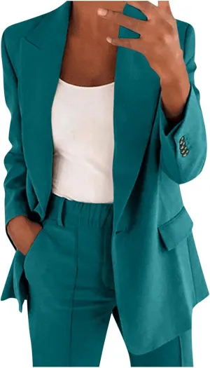 Aniywn Blazer Sets Women 2 Piece Outfits Plus Size Women Business Casual Sets Dressy Blazer Jackets Straight Leg Pants Suits