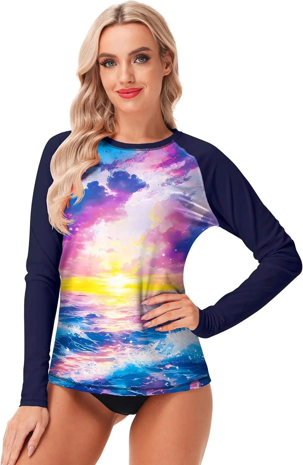 AOBUTE Women Rash Guard UPF 50  Long Sleeve Swim Top Surf Shirts