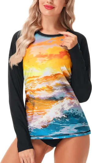 AOBUTE Women Rash Guard UPF 50  Long Sleeve Swim Top Surf Shirts