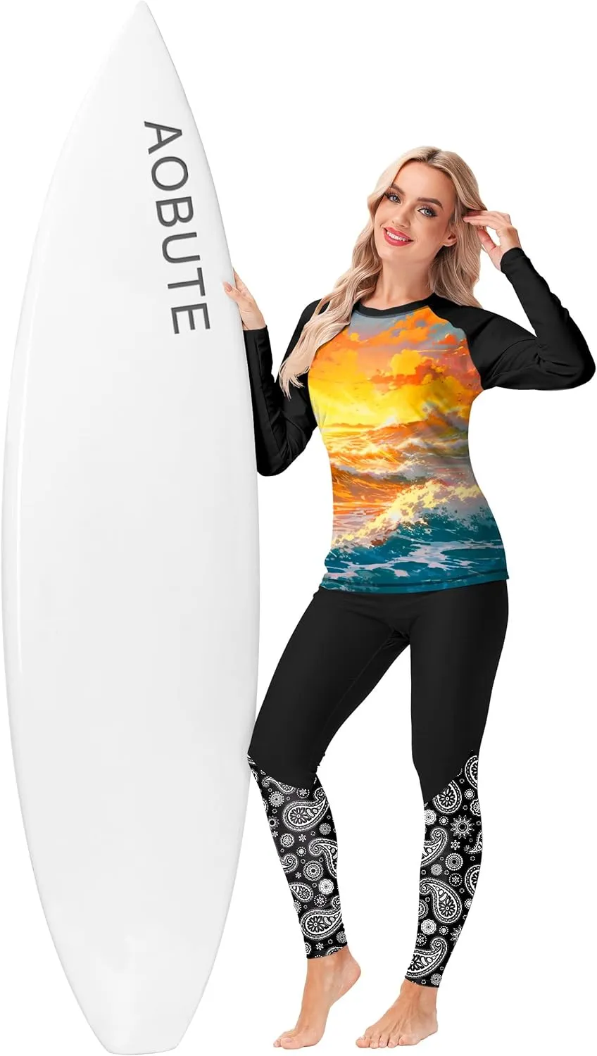 AOBUTE Women Rash Guard UPF 50  Long Sleeve Swim Top Surf Shirts