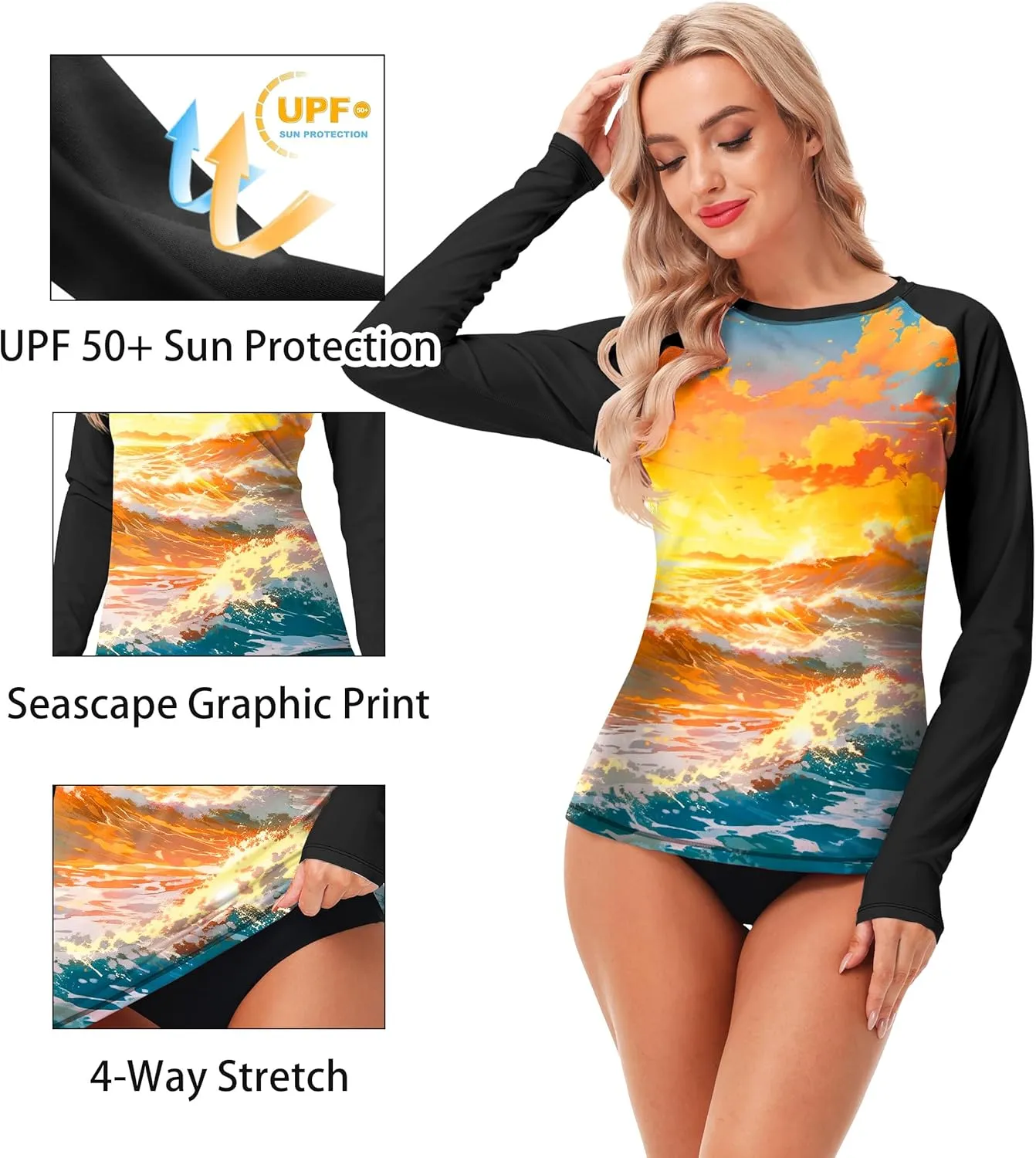 AOBUTE Women Rash Guard UPF 50  Long Sleeve Swim Top Surf Shirts