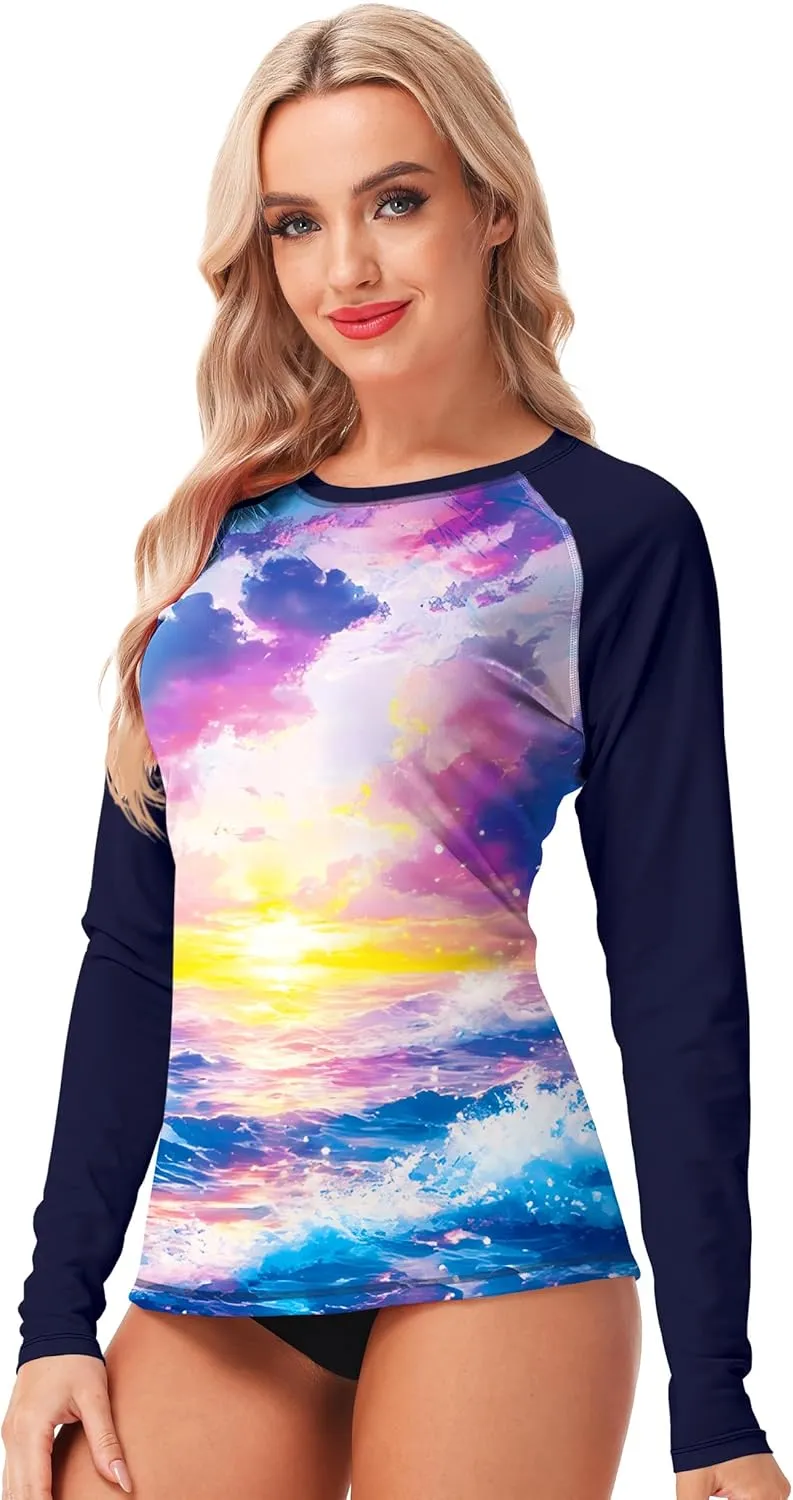 AOBUTE Women Rash Guard UPF 50  Long Sleeve Swim Top Surf Shirts