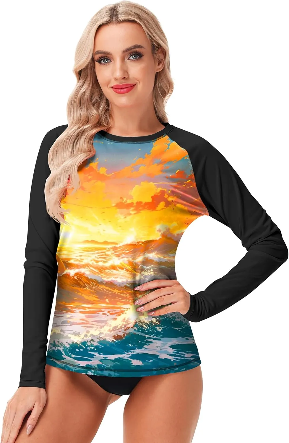 AOBUTE Women Rash Guard UPF 50  Long Sleeve Swim Top Surf Shirts