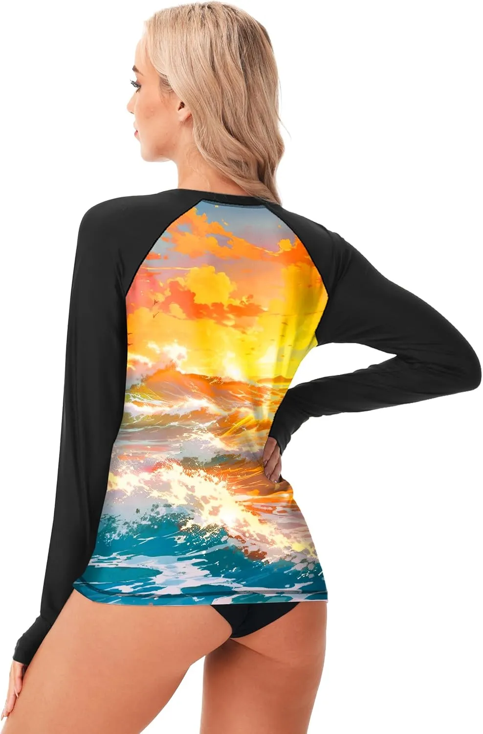 AOBUTE Women Rash Guard UPF 50  Long Sleeve Swim Top Surf Shirts
