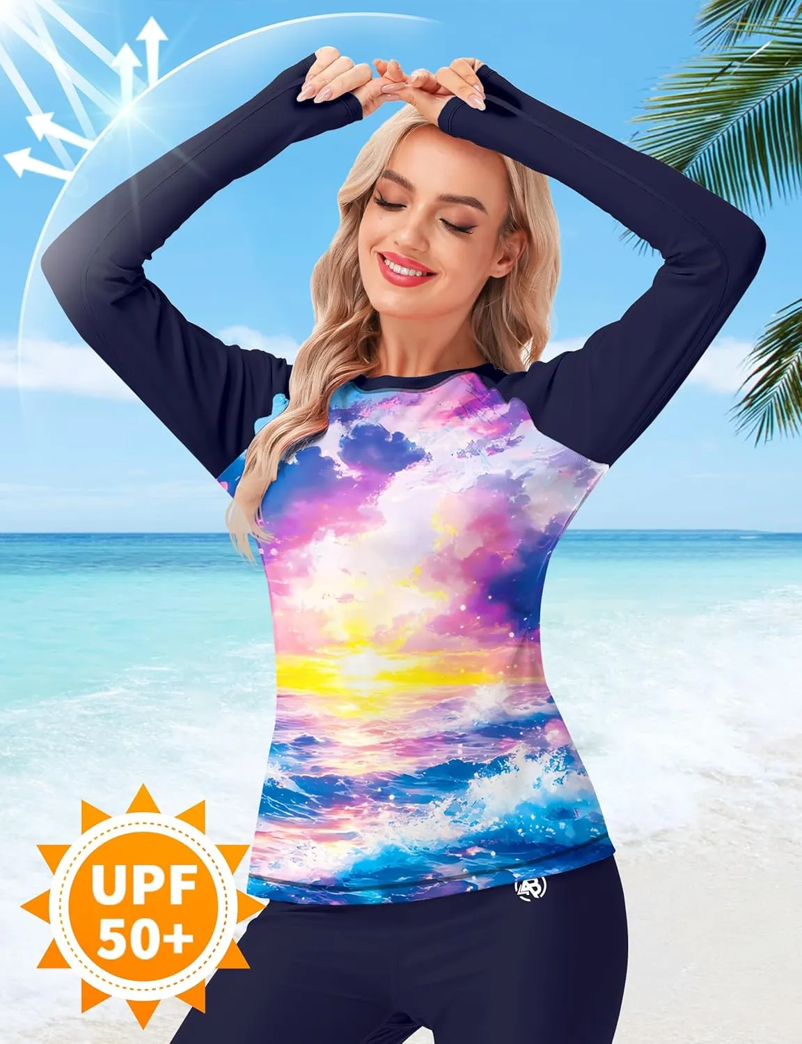 AOBUTE Women Rash Guard UPF 50  Long Sleeve Swim Top Surf Shirts