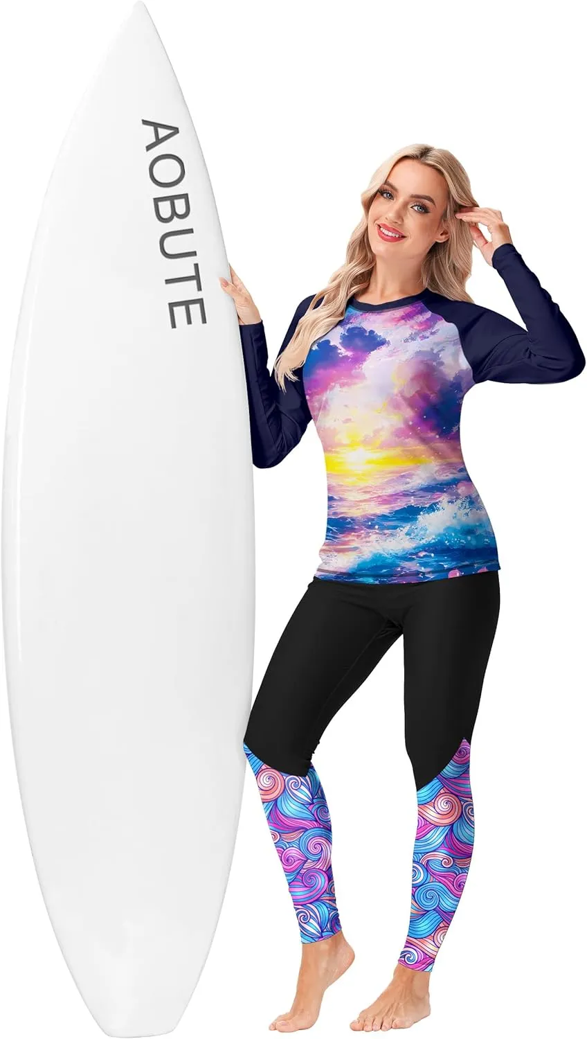 AOBUTE Women Rash Guard UPF 50  Long Sleeve Swim Top Surf Shirts