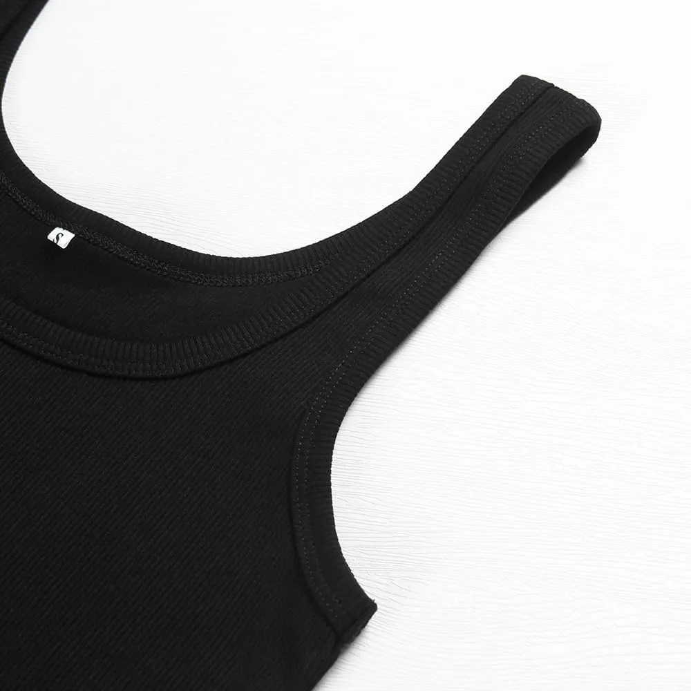 Artfish Women's Scoop Neck Sleeveless Knit Ribbed Fitted Casual Crop Tank Top