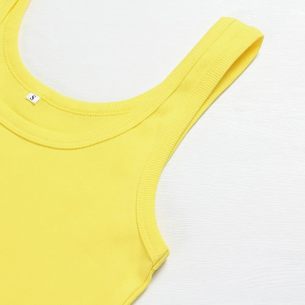 Artfish Women's Scoop Neck Sleeveless Knit Ribbed Fitted Casual Crop Tank Top