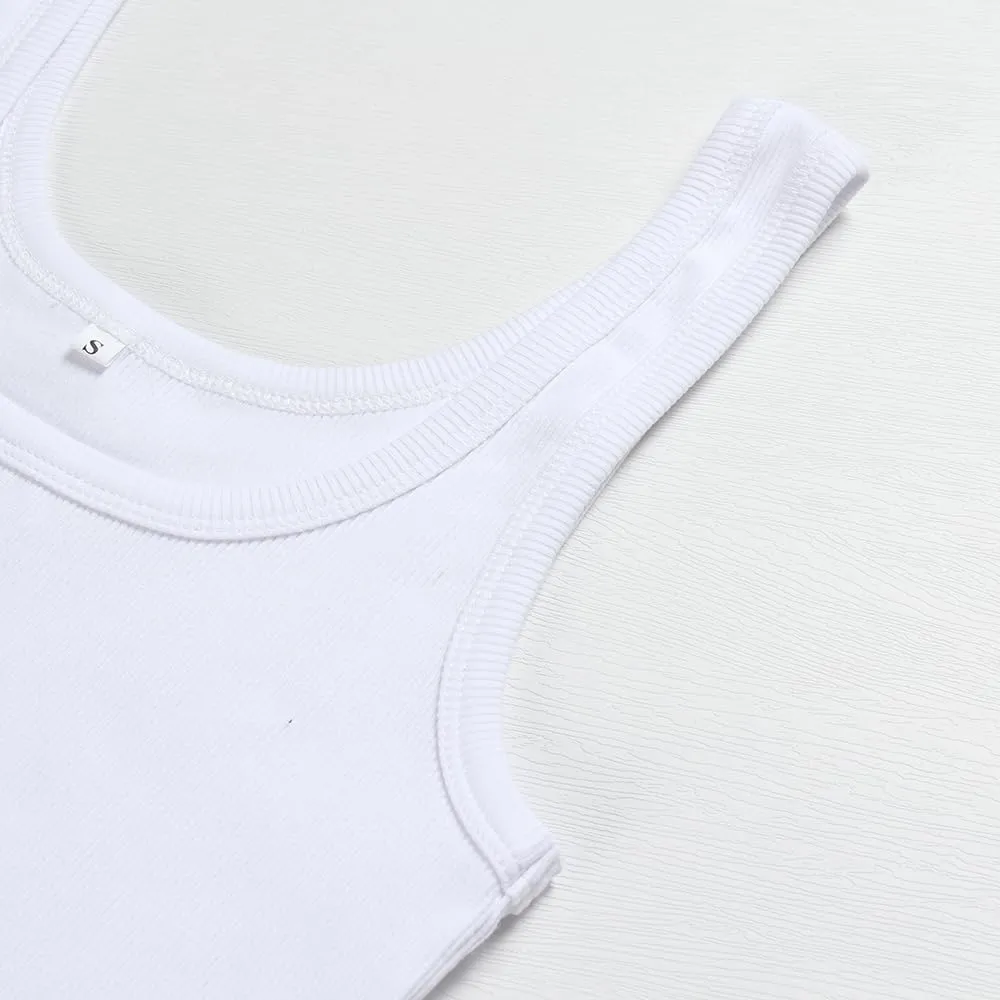 Artfish Women's Scoop Neck Sleeveless Knit Ribbed Fitted Casual Crop Tank Top