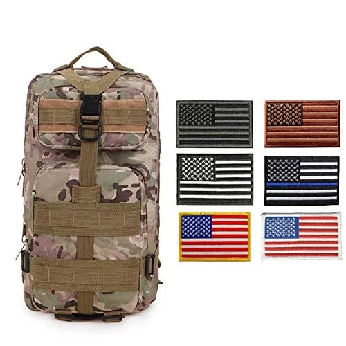 ASA Techmed Tactical Backpack with Waterproof Pouch   6 Embroidered U.S. Flag Patches for Outdoors, Travel