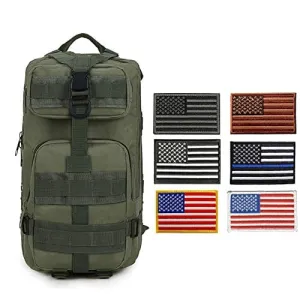 ASA Techmed Tactical Backpack with Waterproof Pouch   6 Embroidered U.S. Flag Patches for Outdoors, Travel