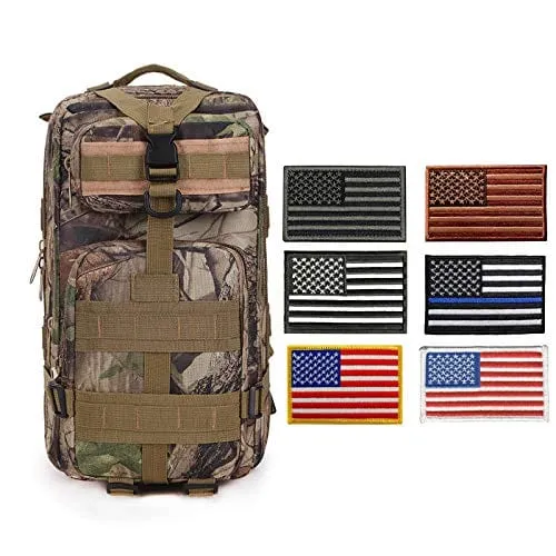 ASA Techmed Tactical Backpack with Waterproof Pouch   6 Embroidered U.S. Flag Patches for Outdoors, Travel