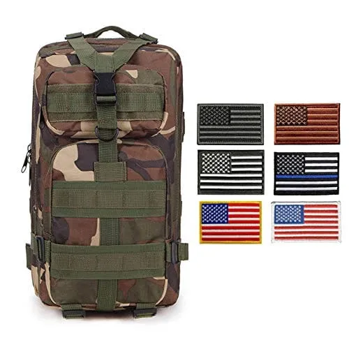 ASA Techmed Tactical Backpack with Waterproof Pouch   6 Embroidered U.S. Flag Patches for Outdoors, Travel