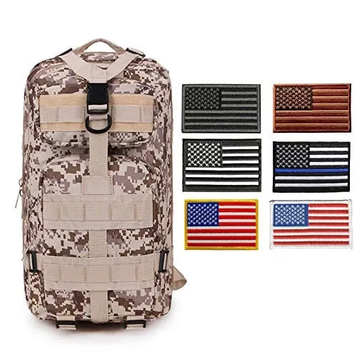 ASA Techmed Tactical Backpack with Waterproof Pouch   6 Embroidered U.S. Flag Patches for Outdoors, Travel