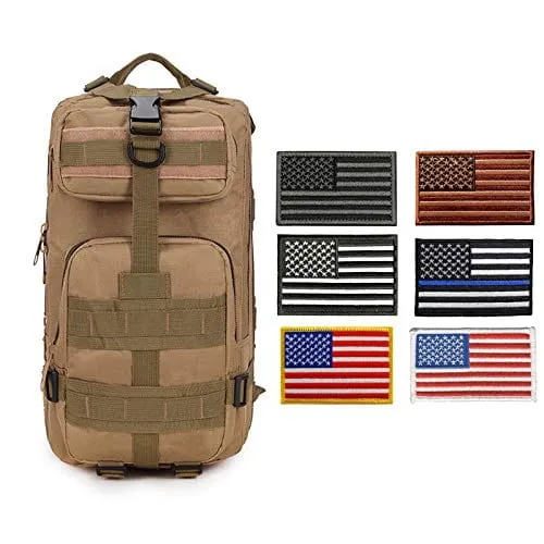 ASA Techmed Tactical Backpack with Waterproof Pouch   6 Embroidered U.S. Flag Patches for Outdoors, Travel