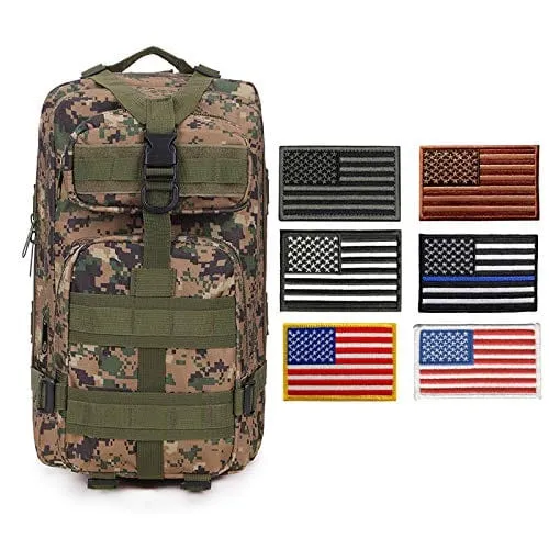 ASA Techmed Tactical Backpack with Waterproof Pouch   6 Embroidered U.S. Flag Patches for Outdoors, Travel