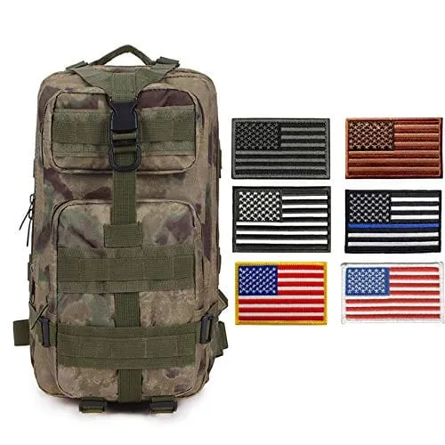ASA Techmed Tactical Backpack with Waterproof Pouch   6 Embroidered U.S. Flag Patches for Outdoors, Travel