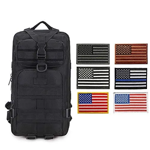 ASA Techmed Tactical Backpack with Waterproof Pouch   6 Embroidered U.S. Flag Patches for Outdoors, Travel