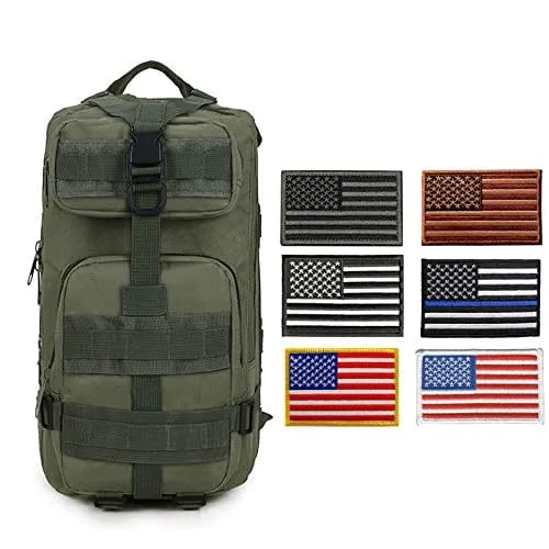 ASA Techmed Tactical Backpack with Waterproof Pouch   6 Embroidered U.S. Flag Patches for Outdoors, Travel