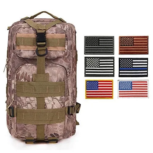 ASA Techmed Tactical Backpack with Waterproof Pouch   6 Embroidered U.S. Flag Patches for Outdoors, Travel