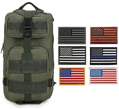 ASA Techmed Tactical Backpack with Waterproof Pouch   6 Embroidered U.S. Flag Patches for Outdoors, Travel