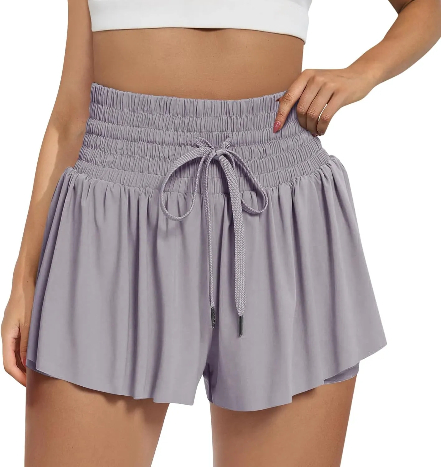 Athletic Shorts for Women 2 in 1 Running Shorts with Pockets High Waisted Flowy Butterfly Short Pants Tennis Skort