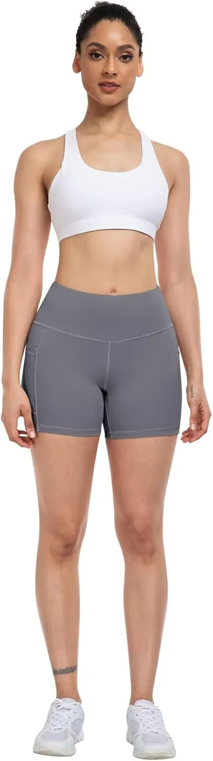 ATHVOTAR Biker Shorts Women with Pockets - 3"/5"/8" High Waisted Workout Spandex Tummy Control Gym Running Yoga Shorts