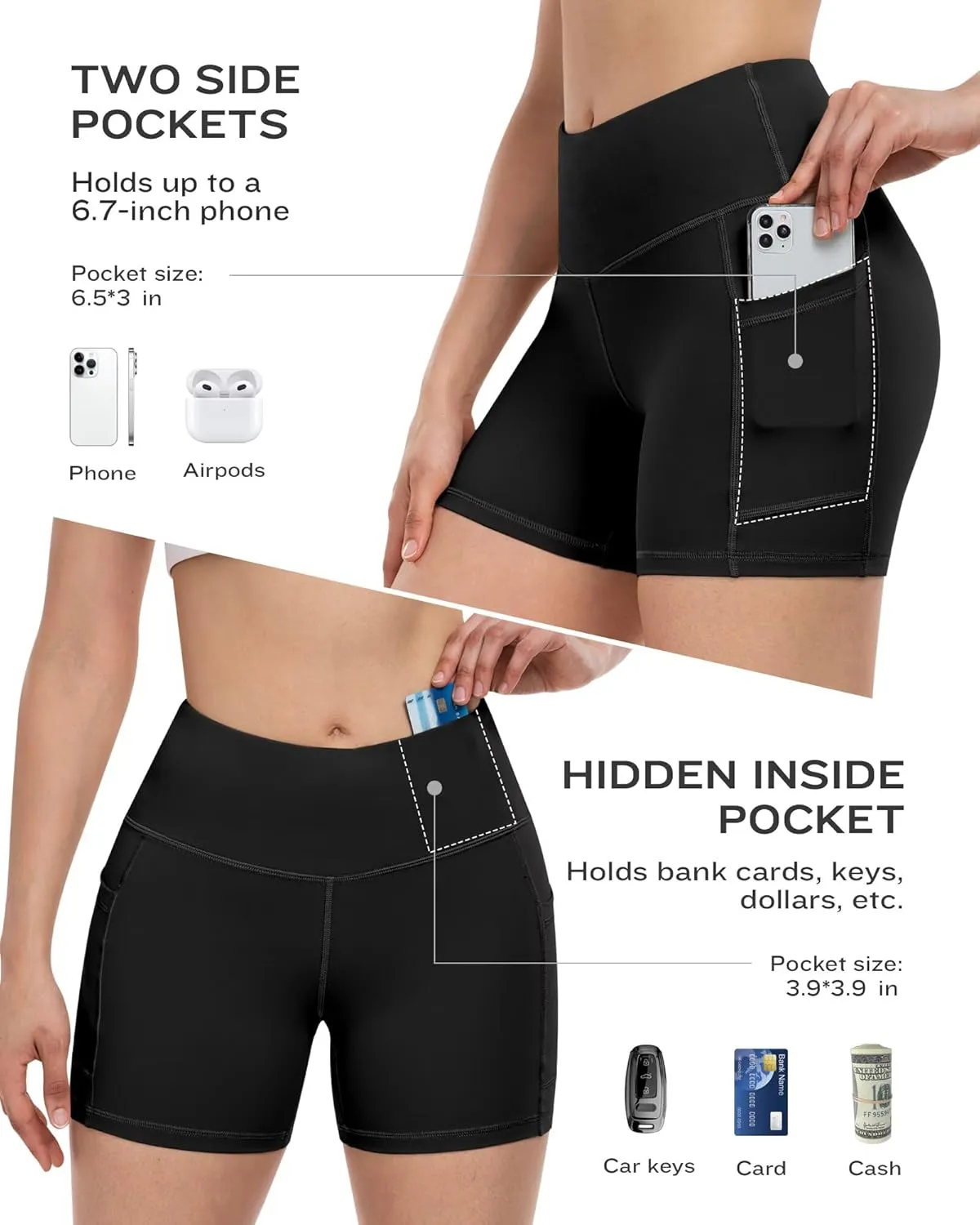 ATHVOTAR Biker Shorts Women with Pockets - 3"/5"/8" High Waisted Workout Spandex Tummy Control Gym Running Yoga Shorts