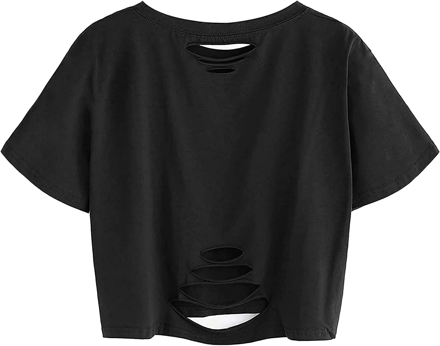 Avanova Women Distressed Loose Crop Top Oversized Short Sleeve Ripped Tee Shirt