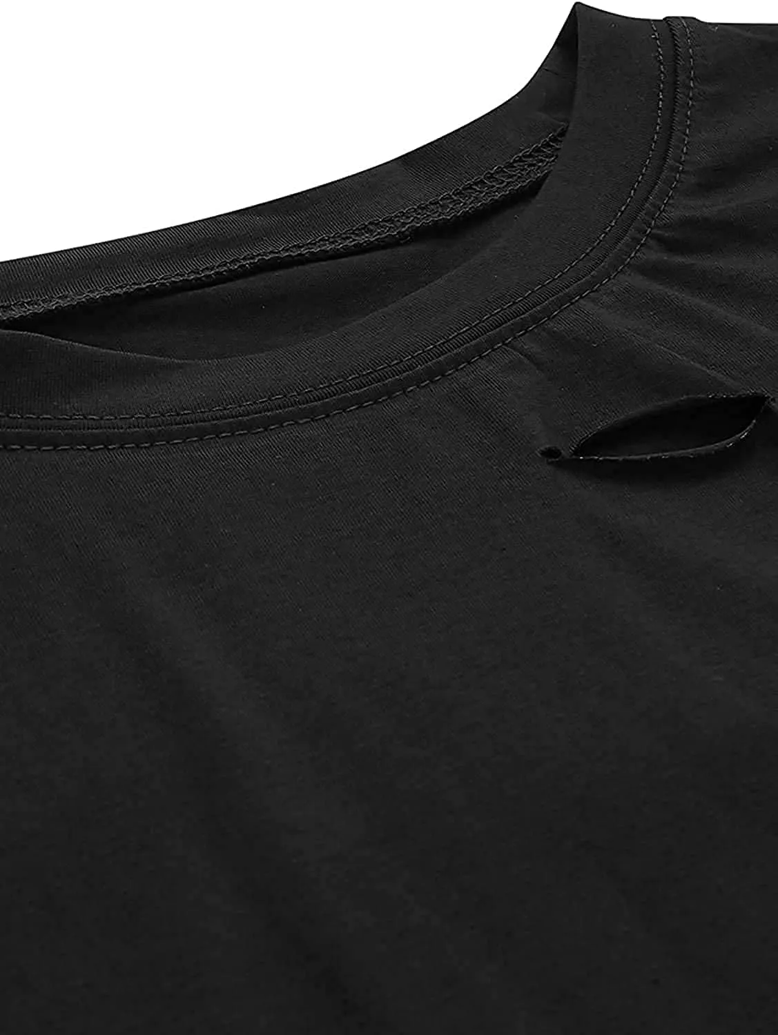 Avanova Women Distressed Loose Crop Top Oversized Short Sleeve Ripped Tee Shirt