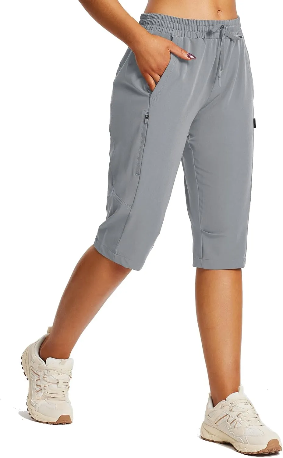baleaf Women's 15" Long Shorts Below The Knee Capri Hiking Cargo Shorts Lightweight Quick Dry Elastic Waist for Casual